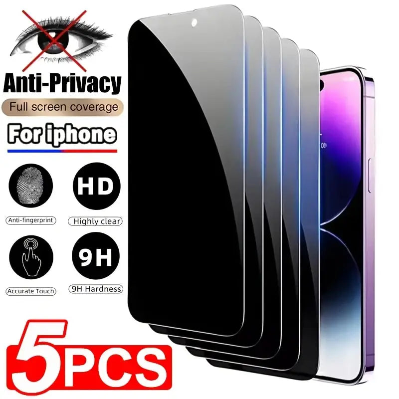 5Pcs Full Cover Privacy Screen Protector for Iphone 17 16 11 12 13 14 15 Pro Max Anti-Spy Screen Protector for Iphone X XS XR